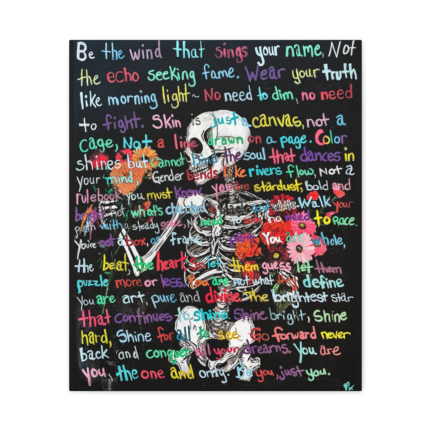 "Be Just you" - Colorful Skull Canvas Wall Art