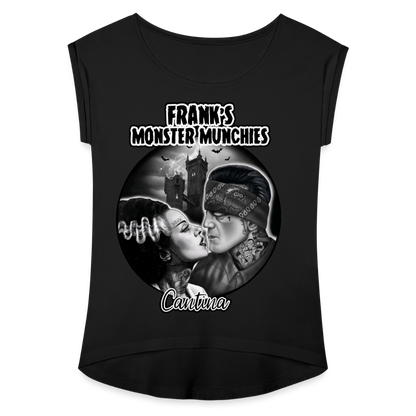 Frank's Monster Munchies Women's Roll Cuff T-Shirt - black