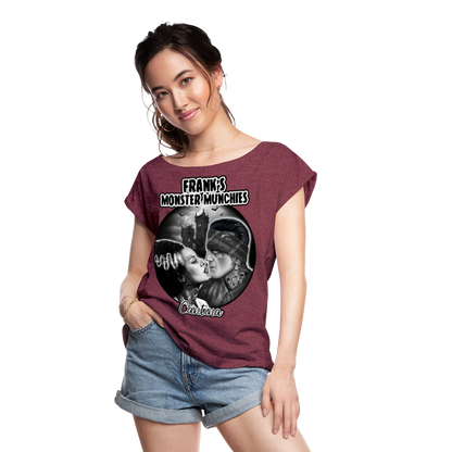 Frank's Monster Munchies Women's Roll Cuff T-Shirt - heather burgundy