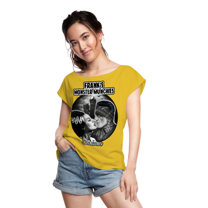 Frank's Monster Munchies Women's Roll Cuff T-Shirt - mustard yellow