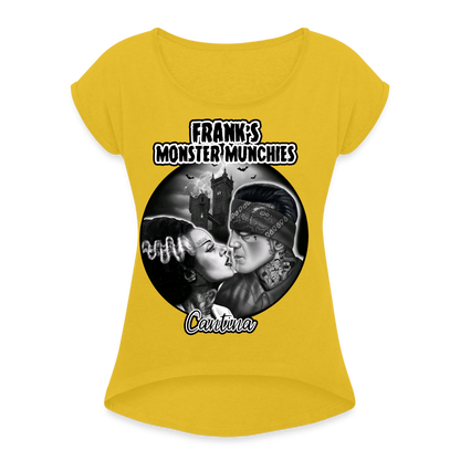 Frank's Monster Munchies Women's Roll Cuff T-Shirt - mustard yellow